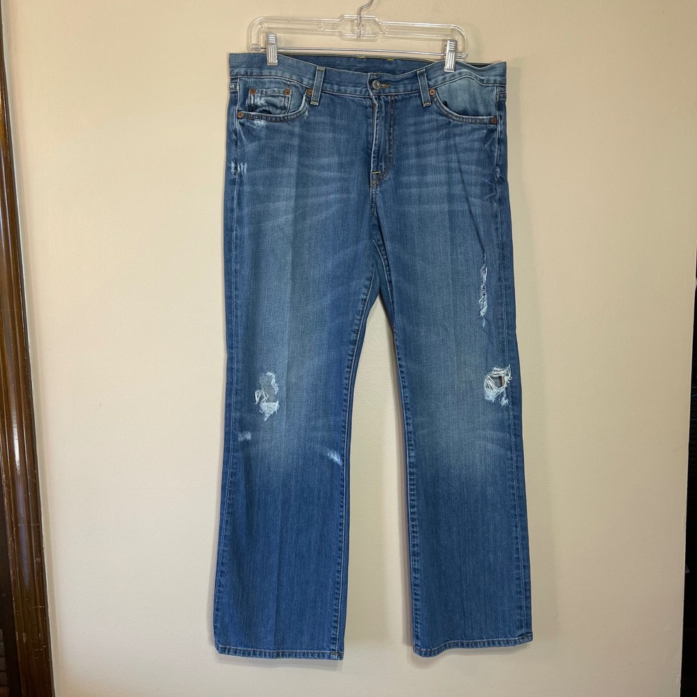 Lucky Brand Classic Rider Jeans 16/33 Blue Distressed Straight Leg USA 7W10517
